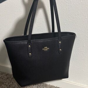 Coach Black Tote with Gold Accents